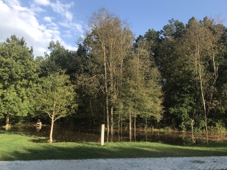 Voda se vylévala z koryta do kempu pomalu a svítilo krásně sluníčko.